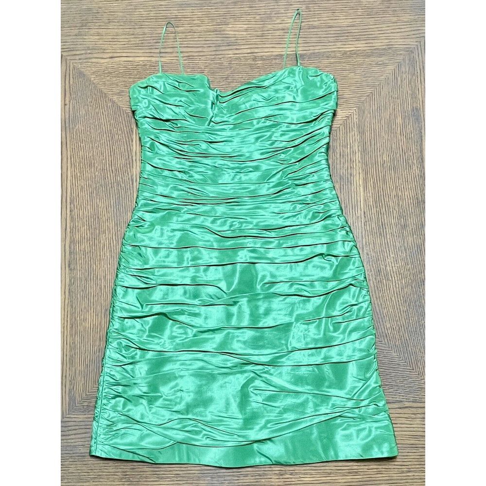 Rickie Freeman Teri Jon Green Silk Taffeta Dress Ruched Cocktail Corset 12